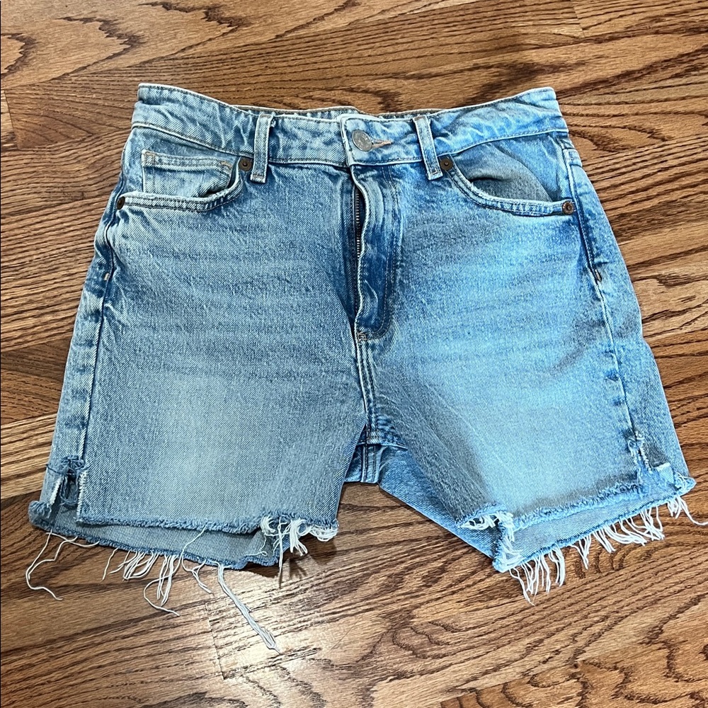 Zara Light Blue Frayed Jean Shorts